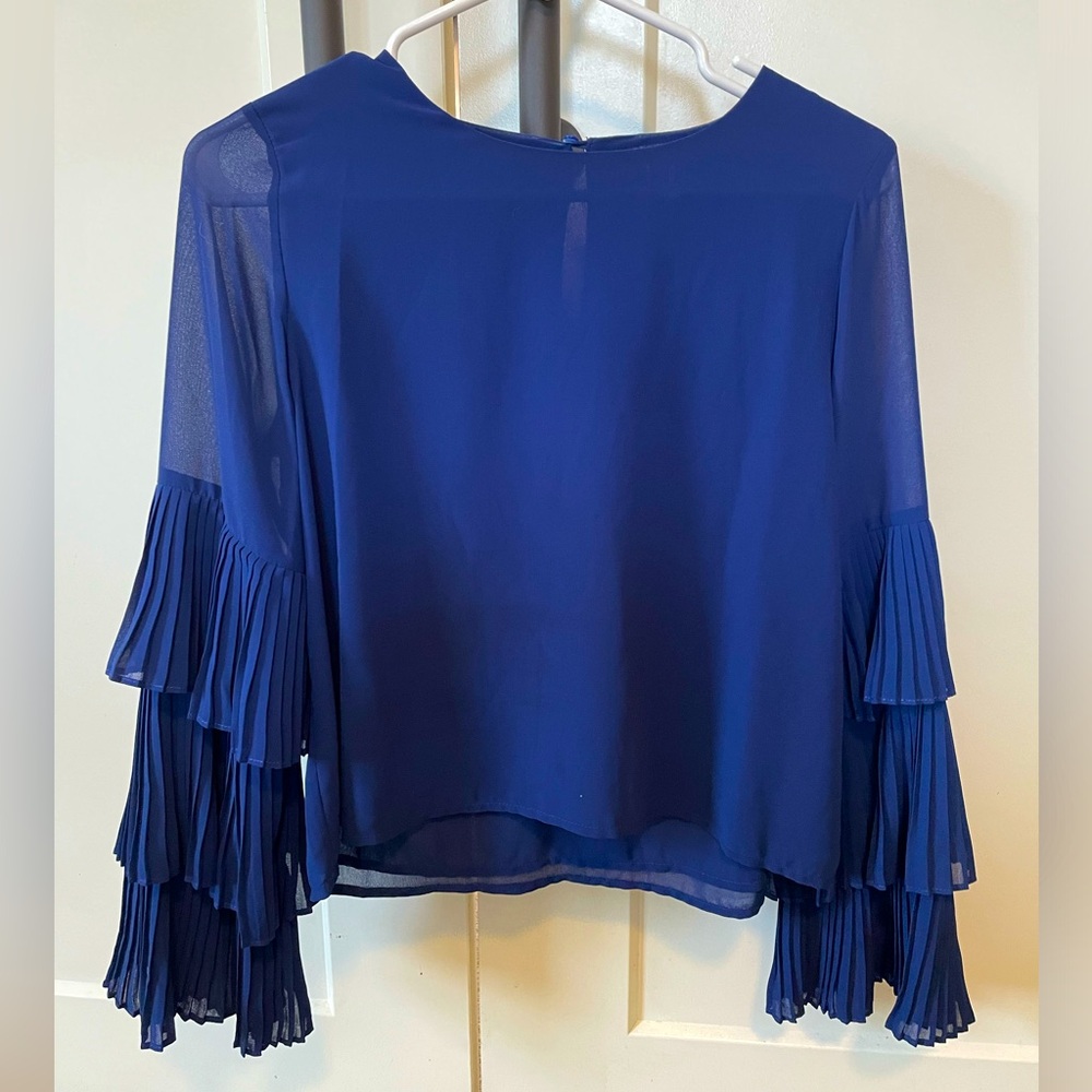 Lulus Blue Long Sleeve Ruffle Top Sz Small